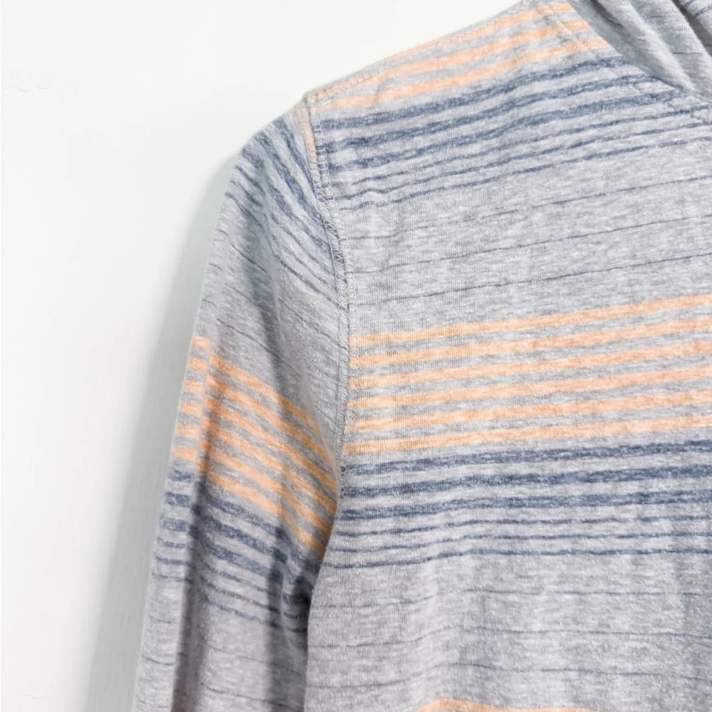 First Wave Girls 10/12 Lightweight Striped Pullover Hoodie Gray Orange